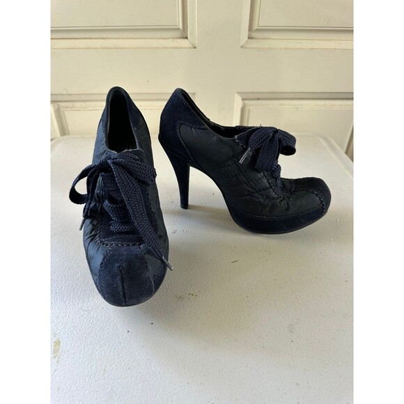 Pedro Garcia Lady Stack Rizzo Blue Nylon Suede Lace Up Italian Ankle Boots US 7 - Picture 2 of 12